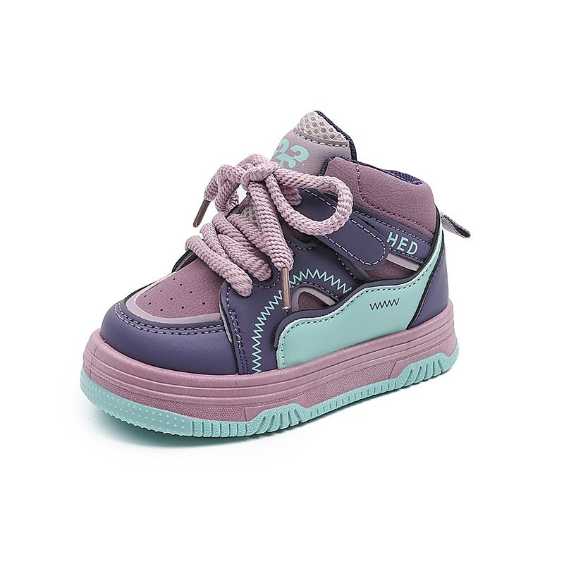 New Boys Solid Bottom Board Shoes Girls High Top Bread Shoes Velcro Baby Shoes_vogvips.com