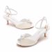 Women's Shoes 6cm fish mouth high heel sandals shallow buckle large size round toe high heels hollow fish mouth satin pearl sandals_vogvips.com