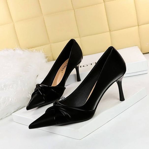 Korean-style Elegant Banquet High Heels, Thin Heels, High Heels, Slimming, Shallow Mouth, Pointed Toe, Bow Tie Women's Single Shoes_vogvips.com