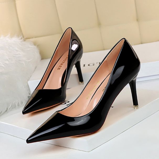 Heel Sandals Patent Leather A Fashion Sexy Metal Heel Shallow Mouth Pointed Toe Nightclub Slimming High Heels Women S Single Shoes Women Sandals_vogvips.com