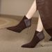 Pointy short boots for women slim heels 2024 autumn and winter new temperament high heel short boots for women grinding leather splicing naked boots_vogvips.com
