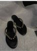 women's Sandals Pearl Genuine Leather Flat Flip Flops For Women To Wear As Outdoor Shoes 2024 Summer New Style Fashionable Beach Flip Flops_vogvips.com