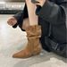 Cowhide Version ~ New Pointed Toe Western Cowboy Short Genuine Leather Chunky Heel Pull-On Slouch Martin Boots_vogvips.com