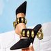 Black High Irregular Heels With Gold Buckle Decoration, Party Fashion, Simple Women's Sandals, Fashionable And Exquisite Personality Temperament_vogvips.com