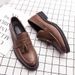 New Fashion Men's Brown Business Casual Loafer Shoes Daily Office Black Buckle Monk Men's Shoes One Foot Cover Banquet Dress Wedding Leather Shoes_vogvips.com