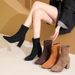 Large Size 2025 Autumn And Winter New European And American Style Martin Boots For Women, Stretchy Fabric With Fleece And A Mid Heel For Women_vogvips.com