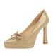 8399-H105 European And American Style Chunky Heel High-heeled For Women, Pointed Toe, Shallow Cut, Patent Leather,_vogvips.com