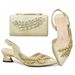 Pointy mid-heel sandals with leaf decoration hand bag dinner bag shoes bag set fashion everything_vogvips.com