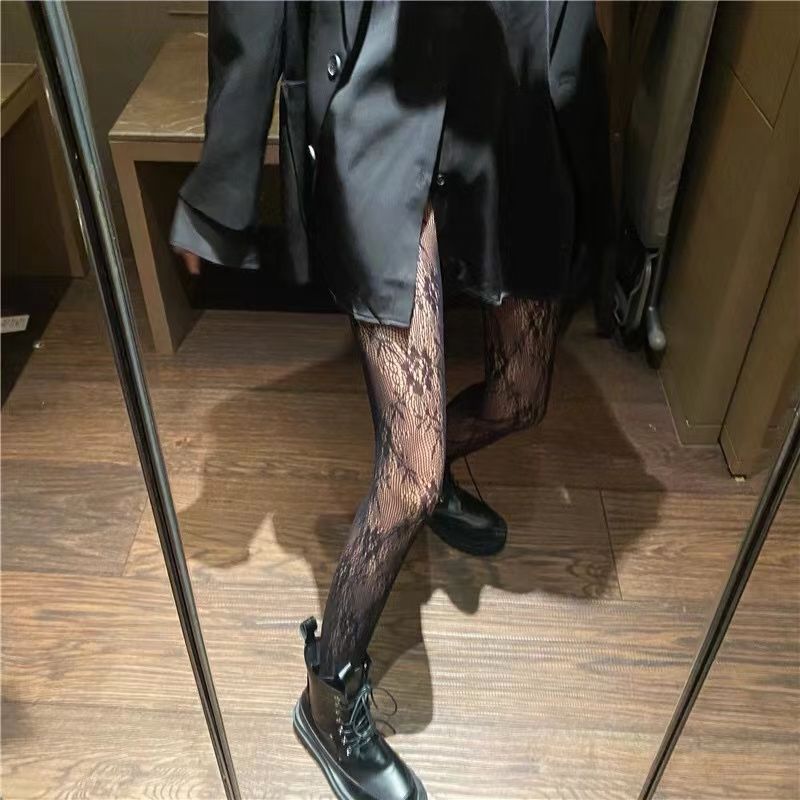 Classic Hollowed Out Lace Mesh Stockins Bottomed Pantyhose Hot Tihts Japanese Lolita Retro Floral Rattan White_vogvips.com