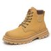 European Warm Series Couple Genuine Leather Yellow British Style Martin Unisex Autumn Winter Short Boots Trendy Thick Sole Men's Shoes_vogvips.com