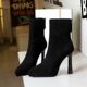 Women's High Heel Waterproof Platform Pointed Toe Faux Fur Elastic Single Boot Slim Fit Boot Thick Heel Fashion Short Boot_vogvips.com
