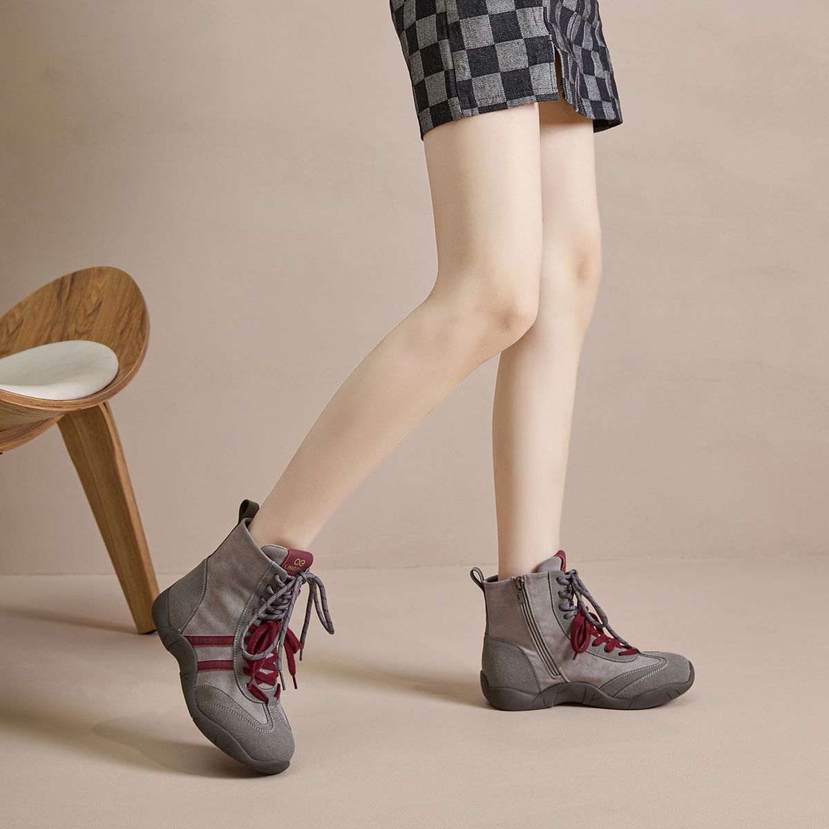 Women Boxing Boots 2025 Autumn New Women's Martin Round Toe Comfortable Flat Casual Sports Work Color Block Boxing Ankle Boots_vogvips.com