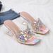 Elegant Iridescent Rhinestone Square-toed Slip-on Transparent Chunky High-heeled Sandals, Summer Outdoor High-end_vogvips.com