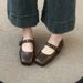 Low Heel Square Head Mary Jane Shoes Belt Buckle Spring And Autumn Flat Bottom Rivets Small Leather Shoes One-word Buckle Belt Single Shoes_vogvips.com