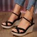 Women's Plus Size Platform Sandals Cross Strap Wedge Thick Soled European American Style Rope Summer_vogvips.com