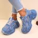 Fall New Heavy Industry Denim Rhinestone Platform Casual Women S Sneakers Round Toe Large Size Single Shoes_vogvips.com