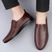 Casual Leather Loafers Lightweight Soft Sole Driving Slip-On Lazy All-Season Single Cowhide Men's Shoes_vogvips.com