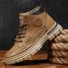 Men's Classic Retro Leather Ankle Boots With Round Toe, Anti-Slip Rubber Sole, Water-Resistant & Comfortable For Casual Wear_vogvips.com