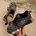 Women Chunky Platform Sneaker With Rhinetone Detail Breathable Meh Lining Comfortable High Top Lace Up Caual_vogvips.com