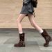 Women's Shoes Nubuck Leather Retro Western Boots Autumn And Winter New Thick Heel Rubbed Color Distressed Mid Calf Boots Knight Boots Martin Boots_vogvips.com