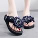 Summer Non-Slip Fashion Outdoor 3cm Floral Flip-Flops Wedge Women's Beach Vacation Slippers_vogvips.com