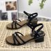 Skinny Sandals Female One-word Belt Medium Heel Thick Heel Fairy Style With Skirt Black Versatile Roman Shoes_vogvips.com
