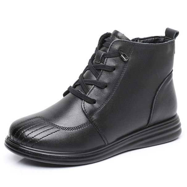 2025 Winter New Boots Top Layer Cowhide Fleece-Lined Women's Cotton Comfortable Warm Middle-Aged And Elderly Mom Shoes_vogvips.com