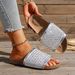 New 2025 One Strap Rhinestone Handmade Thick Sole Fishnet Sandals Black Brown Women's Outdoor Beach Slides_vogvips.com