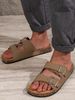Men's Teen Mules New Spring And Summer Retro Casual Slip-On Shoes Pu Upper Double Strap Half Slippers With Adjustable Buckle_vogvips.com