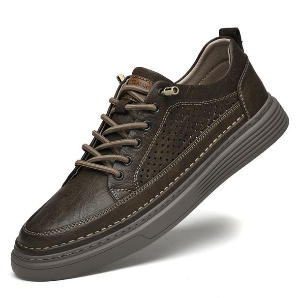 Men's Shoes Two Cowhide Board Shoes Men's Hollow And Breathable Retro Tooling Shoes Men's Casual Shoes_vogvips.com