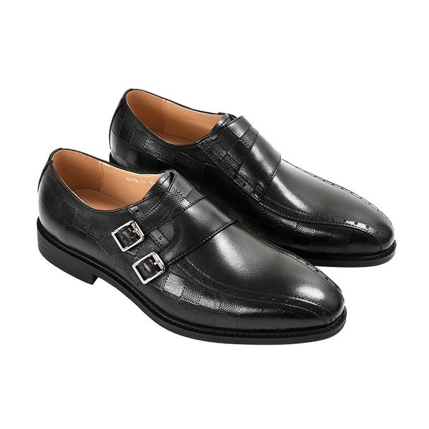 Straight Hair Genuine Cowhide Metal Classic Carved Double Buckle Mengke Men's Leather Shoes_vogvips.com