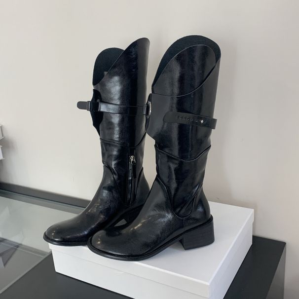 258~ Chunky Heel French Retro Western Cowboy Long For Women, 2026 New High-Tube Riding Boots_vogvips.com