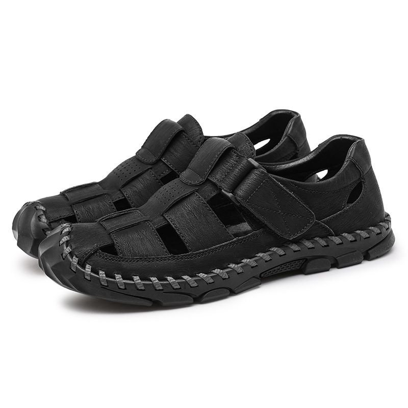 Popular Cross-border Foreign Trade Large-size Sandals 2024 New Casual Trendy Closed-toe Genuine Leather Slip-on Men's_vogvips.com