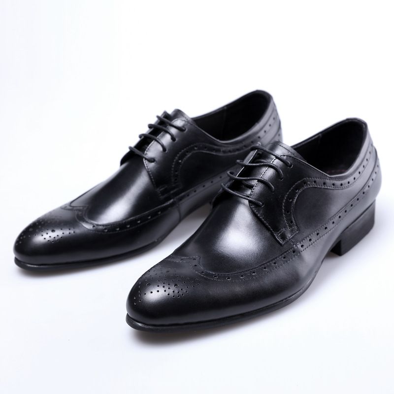 Spring New Brogue Style Pointed European Version Carved Fashion Lace-up Business Formal Leather Shoes For Men_vogvips.com