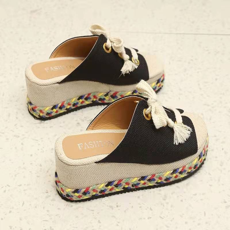 2022 Spring Summer New Large Size Women's Shoes Simple Color Straw Weave Peep Toe Thick Sole Wedge Sandals For Women_vogvips.com