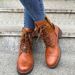 Women's Plus Size Chunky Heel Ankle Boots With Side Zipper & Lace-Up Detail - PU Leather Martin Boots_vogvips.com