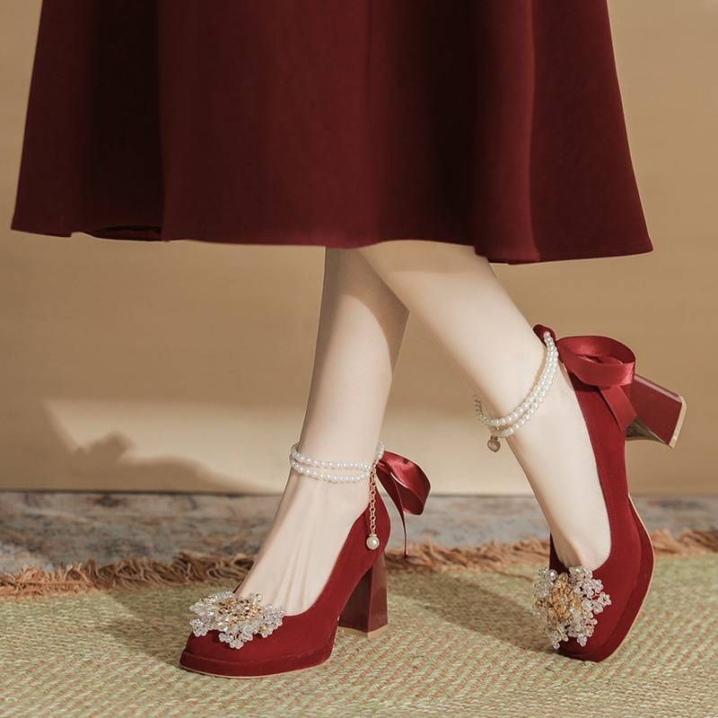 Women's Shoes Classic Style Elegant Basics Casual Business Wedding Party Chinese Hanfu Red Dress Two Way Wedding Shoes Bridal Shoes Women_vogvips.com
