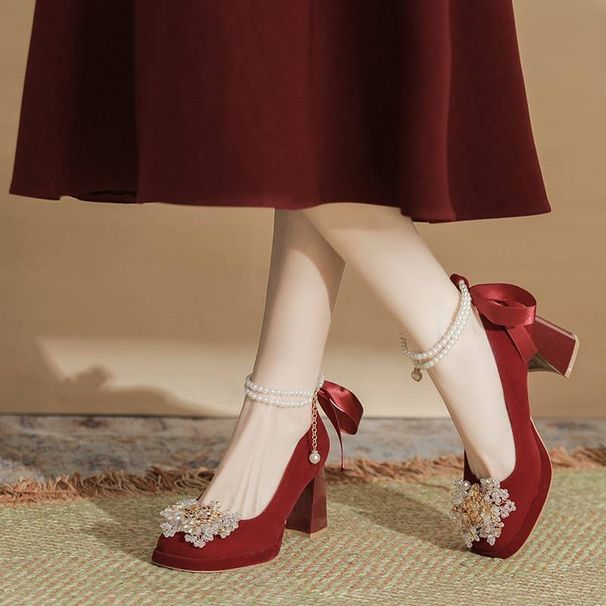 Women's Shoes Classic Style Elegant Basics Casual Business Wedding Party Chinese Hanfu Red Dress Two Way Wedding Shoes Bridal Shoes Women_vogvips.com