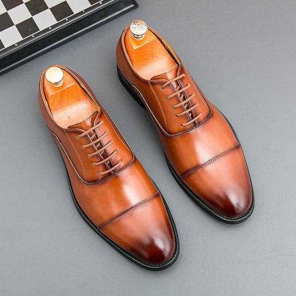 New Men's British Brown Business Derby Shoes Leather Lace-up Casual Office Black Men's Shoes Banquet Dress Wedding Oxford Shoes_vogvips.com