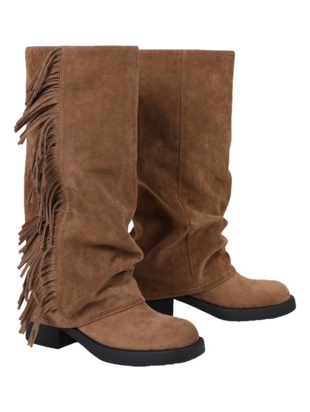 Women's Suede Fold Over Knee High Boots Slouch Boots Chunky Platform Round Toe Heel Wide Calf Long Boots Punk Fashion Riding Goth Winter Fall Boots_vogvips.com