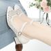 Mesh Sandals Hollow Breathable Single Shoes Low Heel Dancing Women's Shoes Fashion Mother Thick Heel Sandals_vogvips.com