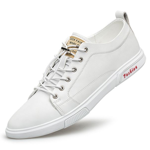 Shallow Mouth Round Head Irst Layer Cowhide Men's Board Shoes Ront Lace-up Lat Heel Casual Men's Shoes Small White Shoes_vogvips.com