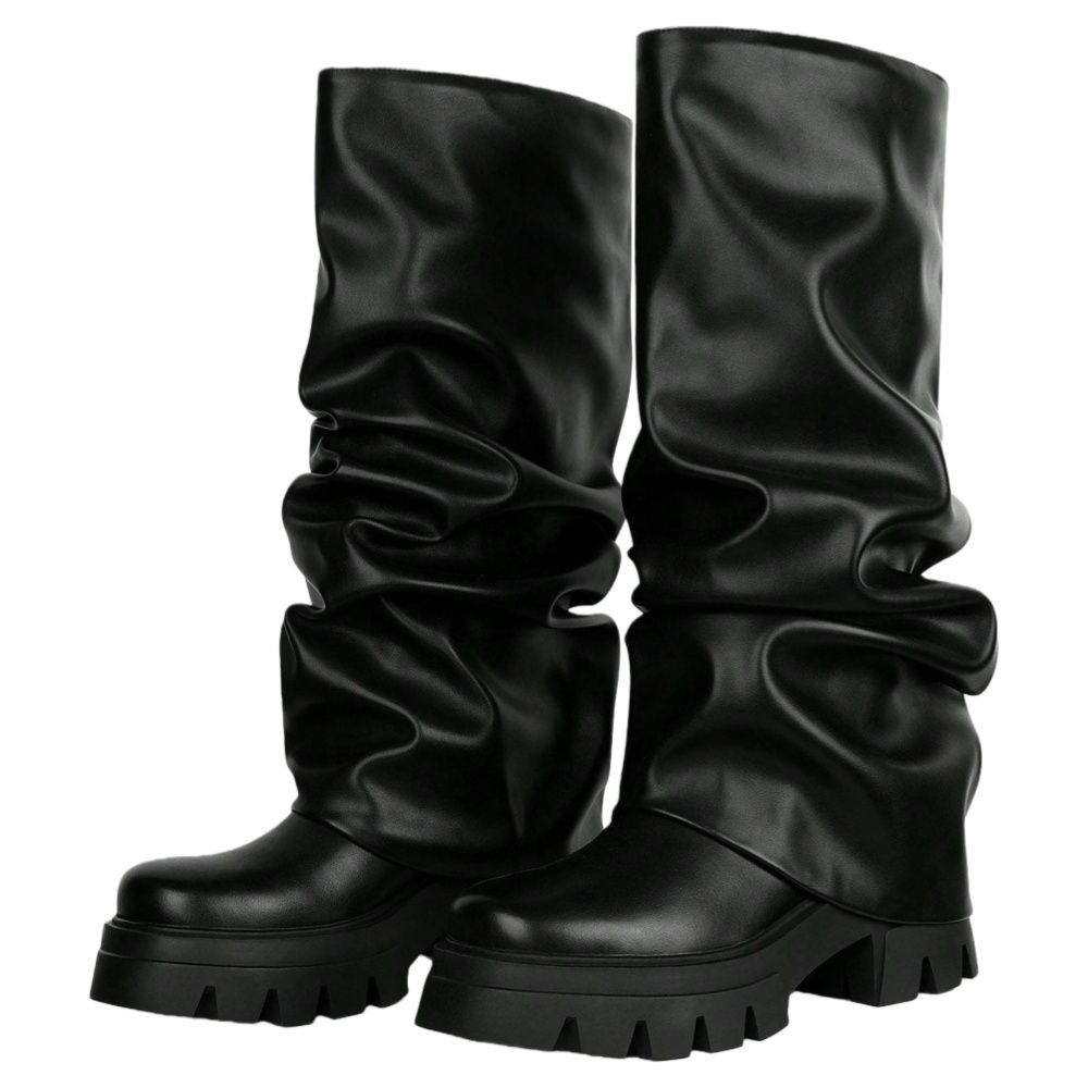 2026 Women's Metal Platform Boots Round Toe Thick Sole Knee High Boots Motorcycle Nightclub Cosplay Halloween Decorative Shoes For Women_vogvips.com