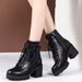 Plus Size 24 Autumn New Lace-up Round Toe Buckle Thick-soled Short For Women British Style Fashion Trendy Martin Boots_vogvips.com