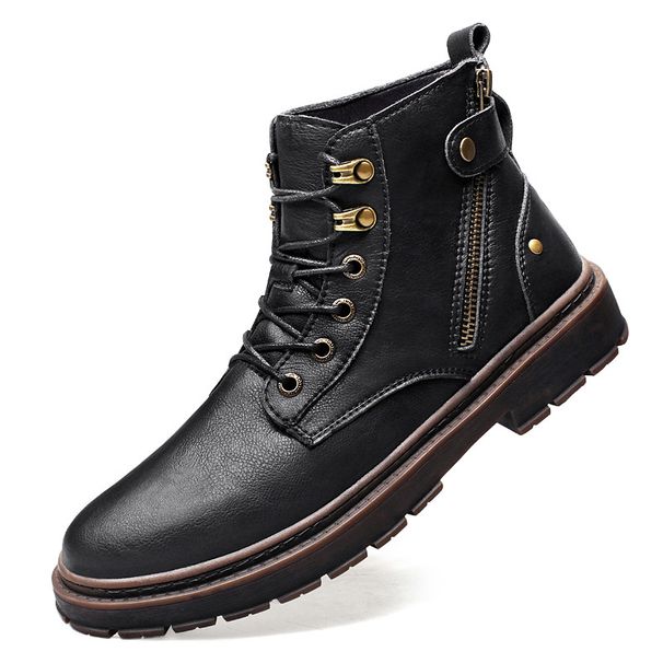 Fleece High Top Martin Boots Men's Medium Cotton Boots Casual Tooling Locomotive Boots Warm Snow Boots_vogvips.com