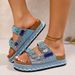Summer 2026 Thick Bottom Rope Sandals Women's Large Size Clog Wooden Sole Beach Slippers Double Buckle Diamond Detail_vogvips.com