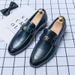 New Fashion Men's British Black Business Casual Loafer Shoes Daily Driving Office Leather Shoes One Foot Pedal Lazy Brown Banquet Dress Wedding Men's_vogvips.com