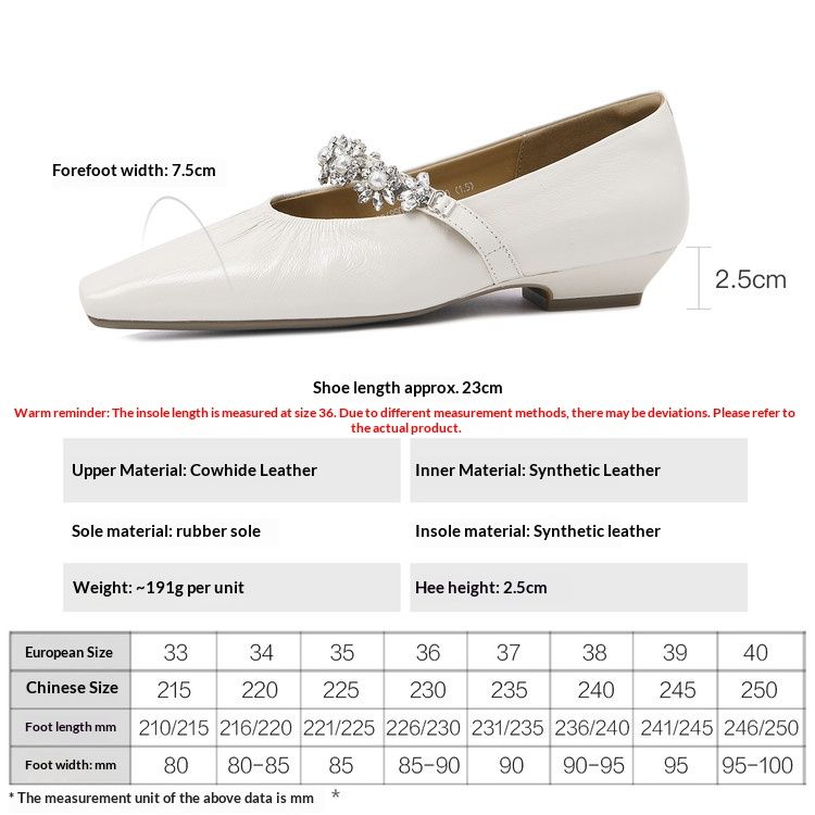 Cameido Mary Jane Shoes With Rhinestone And Strap Spring Square Toe Low Heel Single Shoes_vogvips.com