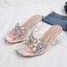 Elegant Iridescent Rhinestone Square-toed Slip-on Transparent Chunky High-heeled Sandals, Summer Outdoor High-end_vogvips.com