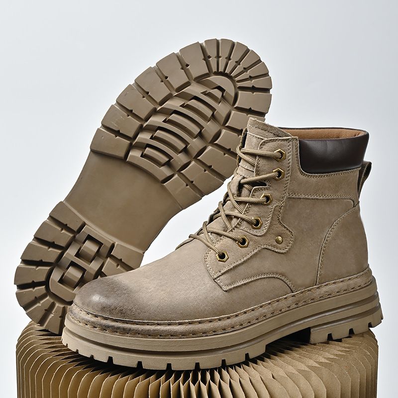 Men's Chunky Sole Martin Boots – Vintage British Style Work Boots With Genuine Pigskin Leather, High Top Winter Boots For Casual Wear_vogvips.com